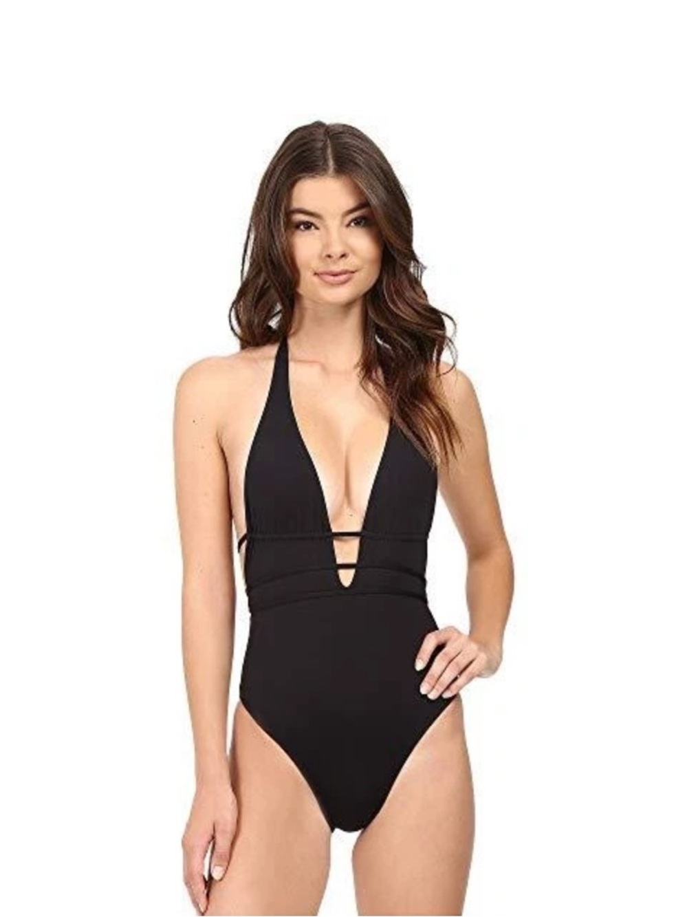 NWT L*Space Pamela One Piece Swimsuit Size 12 Black Cutout Halter Cheeky